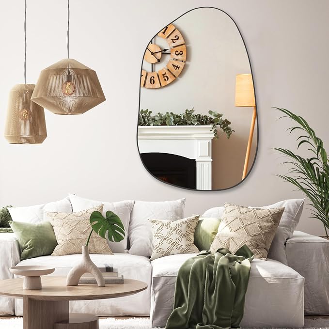 PERFNIQUE Irregular Wall Mirror Asymmetrical Mirror, 40''x26'' Black Mirror for Bathroom Bedroom Living Room Entryway, Decorative Modern Wall Decor, Wall Mounted Mirror (Black, 40" x 26")