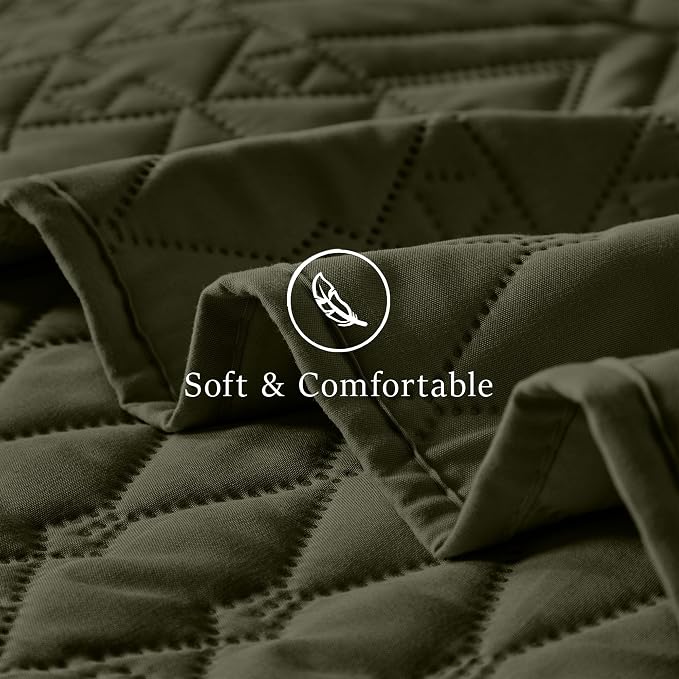 akkialla Twin Size Quilt Bedding Set,Olive Green Lightweight Microfiber Soft Bedspreads,Modern Style Geoetric Pattern Coverlet Set for All Seasons,2 Piece(1 Quilt,1Pillow Sham)