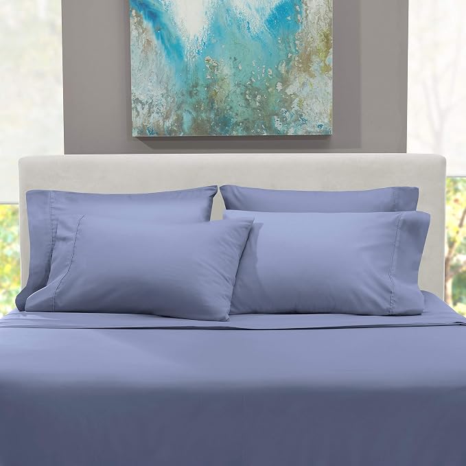 Hearth & Harbor Extra Deep Pocket Sheets - Fits Mattress 18-24 Inches Deep - Extra Deep Pocket Twin Sheets Sets - 4 Piece Twin Size - Steel Blue