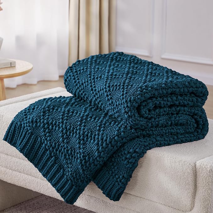 Anysay Knitted Weighted Blanket for Adult, Chunky Knit Throw 36''*48'' 3lbs | Cooling Weighted Blanket for Sleep Breathable Machine Washable Fall Heavy Blanket for Room Decor(Peacock)