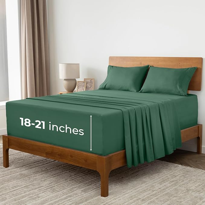 Mellanni Iconic 4-Piece, Ultra Soft Sheet Set (King, Emerald Green) | 10M+ Sleepers. Lab-tested: Sleeps Cool, Stays Bright, Strong, Smooth. Good Housekeeping Best Bedding, 7 yrs running.