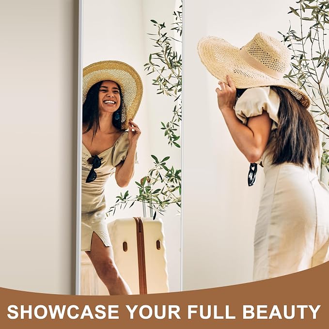 Full Length Mirror with Stand, 56x15 Silver Floor Mirror | Aluminium alloy frame with HD float glass for distortion-free reflection. Free standing or wall mounted.