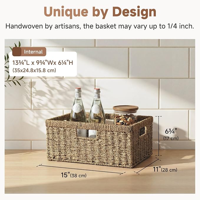 StorageWorks Wicker Storage Baskets for Shelves, Seagrass Basket, 1-Pack | Large Wicker Baskets for Organizing, Seagrass Storage Baskets, Seagrass Baskets for Storage, Woven Basket for Storage