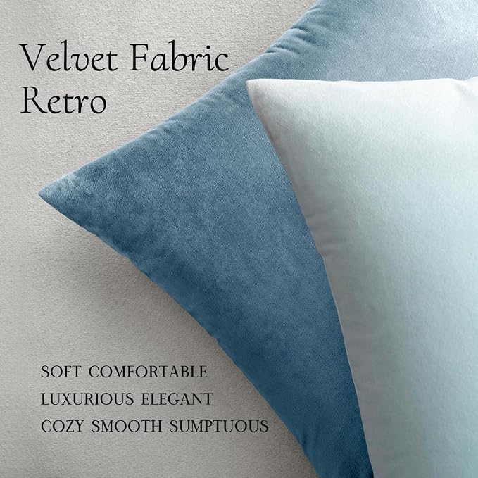 MIULEE Velvet Throw Pillow Covers 22x22 Inch Pack of 2 Blue Gray | Soft Solid Decorative Pillow Covers, Modern Luxury Home Decor, for Couch Chair Sofa Bedroom Livingroom