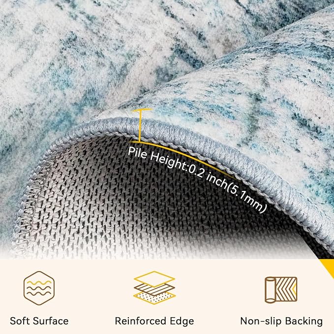 RELEANY Washable 6'x9' Abstract Area Rug for Living Room Teal Blue | Carpet for Bedroom, Kitchen, Office, Hallway and Entryway, Printed Pattern, Non‑Slip, Soft, Stain‑Resistant, Easy to Clean