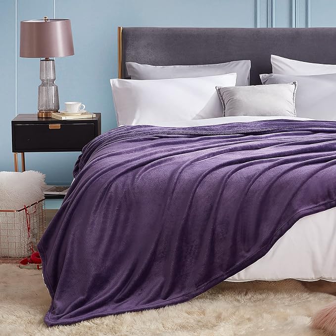 Hansleep Queen Purple Fleece Blanket, Soft Flannel Bed Blanket | Fuzzy Cozy Blanket 90x90 Inches, Multi-use for Bed, Sofa, Couch, Travel, Camping, All Season Warm Lightweight Cover