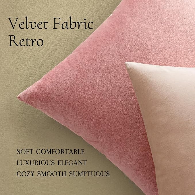 MIULEE 24x24 Inch Pack of 2 Euro Velvet Throw Pillow Covers Dusty Pink | Soft Solid Decorative Euro Sham, Modern Luxury Home Decor, for King Bed Sofa Couch Bedroom Livingroom