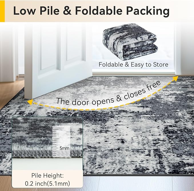 RELEANY Washable 9'x12' Abstract Area Rug for Living Room Black White | Carpet for Bedroom, Kitchen, Office, Hallway and Entryway, Printed Pattern, Non‑Slip, Soft, Stain‑Resistant, Easy to Clean
