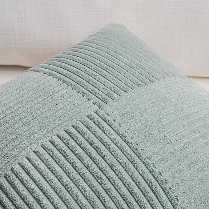 Fancy Homi 2 Packs Grey Blue Long Lumbar Decorative Throw Pillow Covers 16x24 Inch for Couch Bed Sofa, Rustic Farmhouse Boho Home Decor, Soft Striped Corduroy Rectangle Accent Cushion Case 40x60 cm