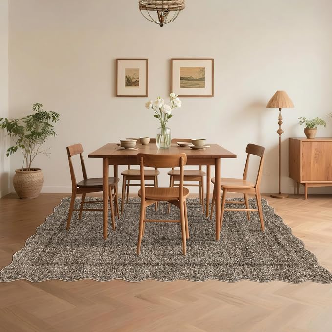 GarveeHome Scalloped Washable Rugs 10x13 Rug for Living Room Non Slip Taupe | Modern Bedroom Rug Taupe Large Area Rug Throw Rugs Soft Low Pile Stain Resistant Carpet for Dorm Dining Room 10 ft x13 ft