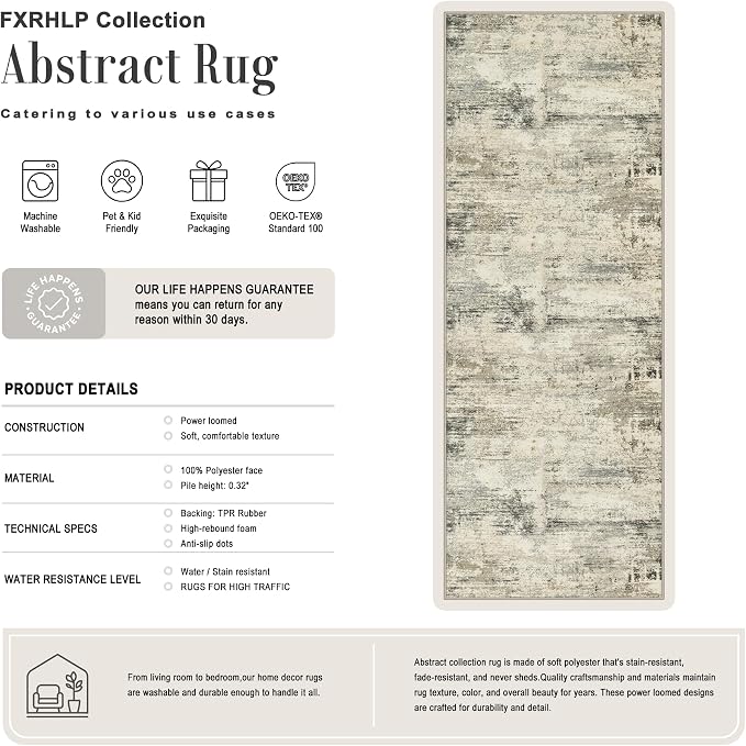 2x5 Washable Runner Rug：Modern Abstract Soft Carpet Ash Brown | For Hallway, Bedroom, Kitchen, Laundry, Bathroom,Door Mat,Modern Abstract,Machine washable,Non-Slip,Stain Resistant,Indoor