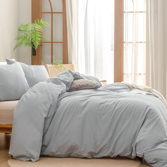 BESTOUCH Cotton Solid Duvet Cover Set Cornflower Blue California King | 100% Washed Cotton, Soft Wrinkle Texture, Hidden Zipper, 8 Ties, Breathable Lightweight Durable Comfy, 3 Pcs No Insert