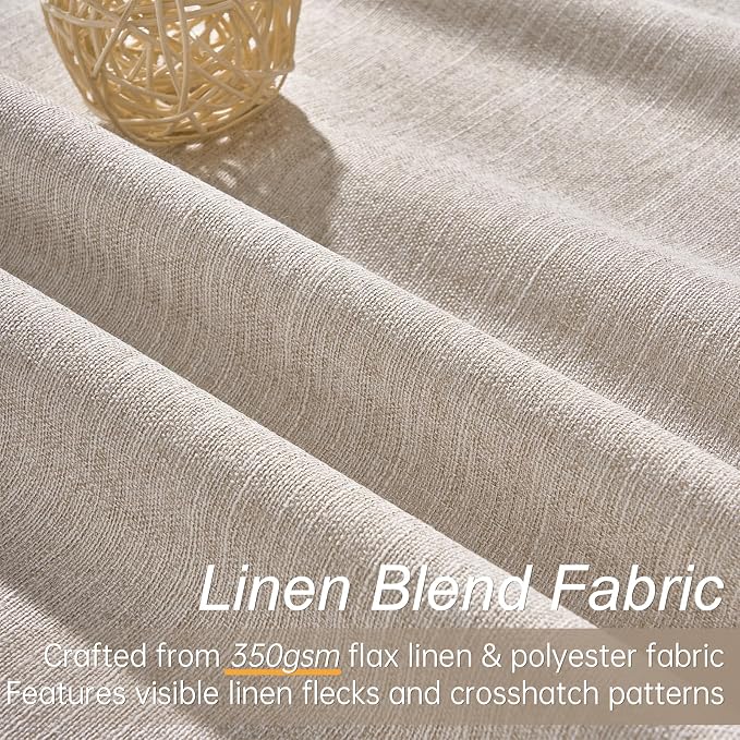 Topfinel 100 Inch Long Black Out Burlap Custom Curtains, Natural Linen Tweed Pleated Window Coverings, Nursery Winter Boho Farmhouse Heat Sound Block Back Tab Curtains for Sliding Door Bay Window