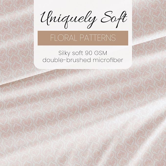 Linen Market Double-Brushed Patterned Microfiber California King Sheet Set 4 Piece – Oeko-TEX Certified Ultra Soft & Wrinkle-Free - 16" Deep Pocket Sheets Easy Care Cal-King Size - Classic in Pink