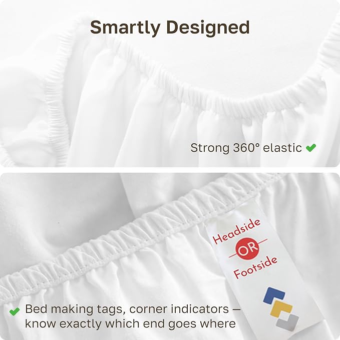 California Design Den Soft 100% Cotton Sateen Full Fitted Sheets, White | 400 Thread Count Backed by Good Housekeeping Seal, 16" Deep Pocket, All-Around Elastic, No-Pop Fit, Durable, OEKO-TEX