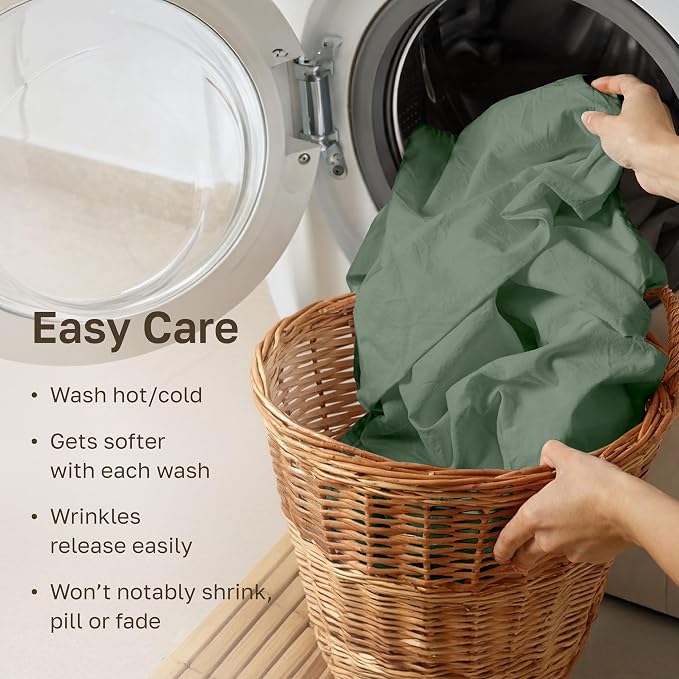 Soft Natural 100% Cotton Sateen Twin Size Sheet Set, 3 Pc Set, Pine Green | Backed by Good Housekeeping Seal, Light & Breathable For Hot Sleepers, All-Around Elastic, Durable, Easy Care
