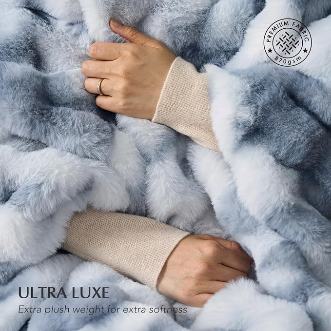 EverGrace Faux Rabbit Fur Bubble Throw Blanket, 50"x60", Cloud Blue | Ultra Soft, Luxury Faux Rabbit Fur Throw, Thick Warm Bubble Blanket, Cozy Fluffy Reversible, for Bed, Couch, Chair, Sofa