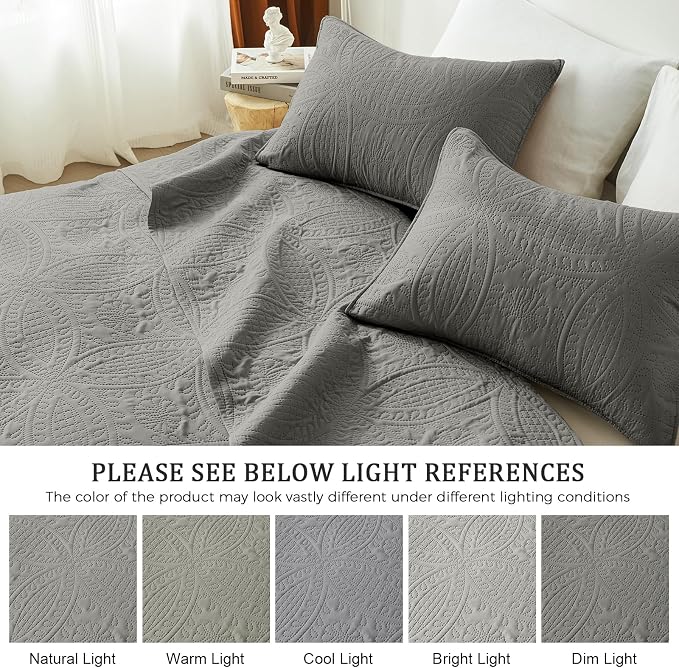 akkialla Dark Grey Twin Quilt Set, Ultrasonic Lightweight Bedspread Coverlet for Modern Minimalist Bedroom, Soft Microfiber Coin Pattern Bedding, 2-Piece (1 Quilt, 1 Pillow Sham) | Breathable fabric