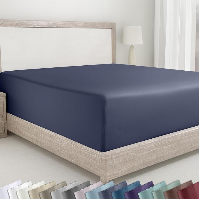 California Design Den Soft 100% Cotton Sateen Fitted Sheet Queen, Blue | 400 Thread Count Backed by Good Housekeeping Seal, 16" Deep Pocket, All-Around Elastic, No-Pop Fit, Durable, OEKO-TEX