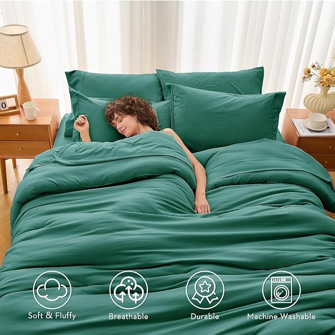 7 Pieces King Comforter Set, Soft Bed in a Bag King Size, All Season Bedding Set with Comforter, Flat Sheet, Fitted Sheet, Pillowcases & Shams, Emerald Green