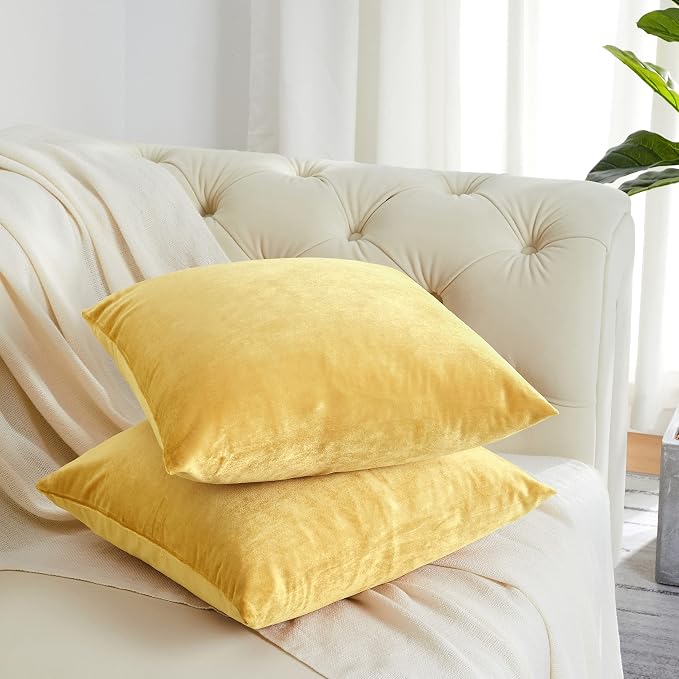 GIGIZAZA Decorative Throw Pillow Covers 18 x 18, Yellow Soft Pillow Covers Velvet,Set of 4 Decor Square Cushion Covers
