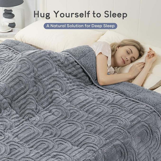Cottonblue Jacquard Weighted Blanket for Adults 15lbs Twin Size Bed 48"x72" | Soft Fuzzy Fleece Weighted Blankets Throw for Sleep Calm Relax, Fuzzy Warm Arch Bed Sofa Couch Heavy Blanket, Grey, Washable