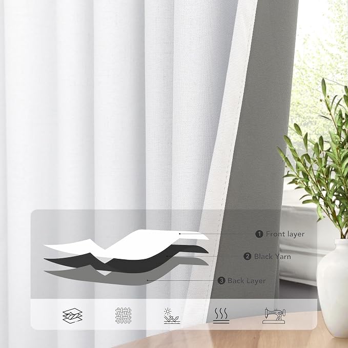 Complete Blackout Curtains White 80 Inches Long Kitchen Curtain Custom Drape for Cabin Door 2 Panels Sound Proof Draft Cold Warm Sun Blocking Modern Living Room Retro Beach Back Tab Cortinas Para Sala