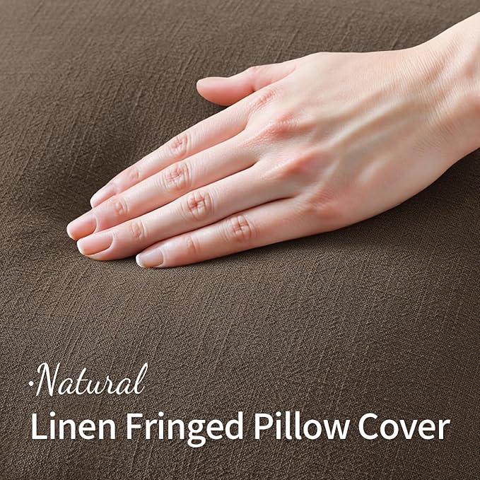 MIULEE Linen Fringe Decorative Fall Pillow Covers Chocolate Brown 26x26 | Set of 2, Cottagecore Decor, Boho Farmhouse Neutral Pillow Covers, Rustic Fall Couch Cushion Cases for Sofa Bed Living Room