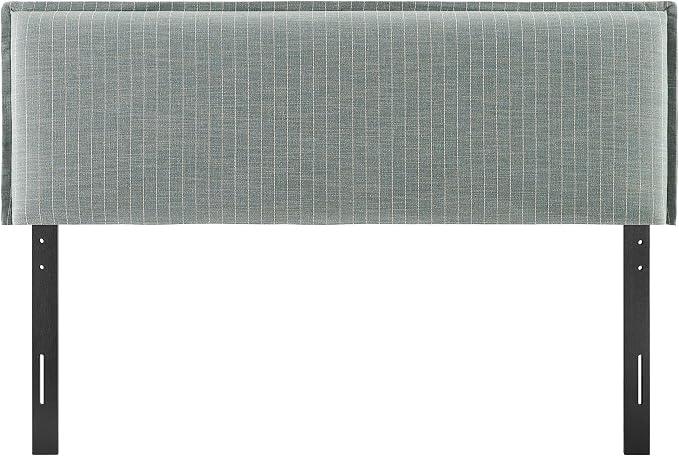 Modway Camille Full Size Striped Linen Blend Pinstripe Headboard with Removable Slipcover – in Spa Blue Stripe - Padded Pillow Style Headboard with Adjustable Mounting for Full Beds