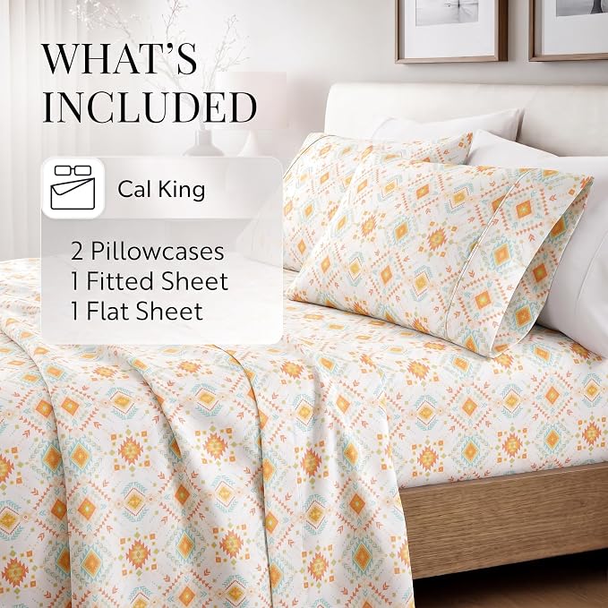 Linen Market 4 Piece California King Bedding Sheet Set (Aztec Coral) - Sleep Better Than Ever with These Ultra-Soft Cooling Bed Sheets for Your California King Size Bed - Deep Pocket Fits 16" Mattress