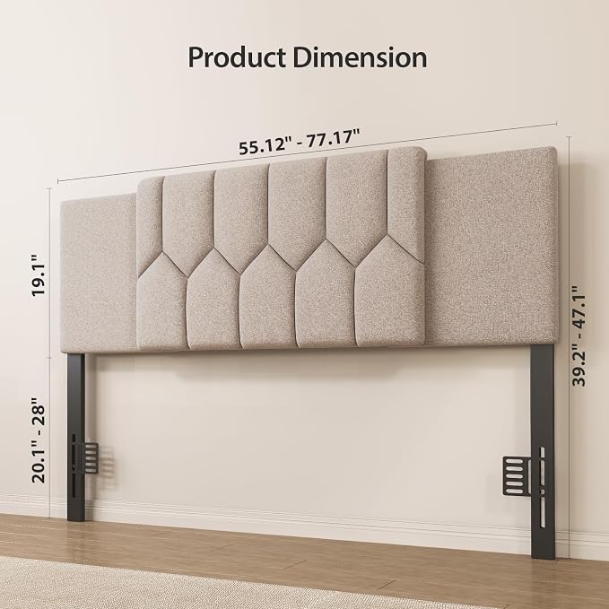 Upholstered Tufted Headboard, 3 in 1 Headboard for Full/Queen/King Size Bed, Height & Width Adjustable Head Board, Attach Frame, Study & Comfortable, Ideal for Bedroom, Dorm, Guest Room, Beige