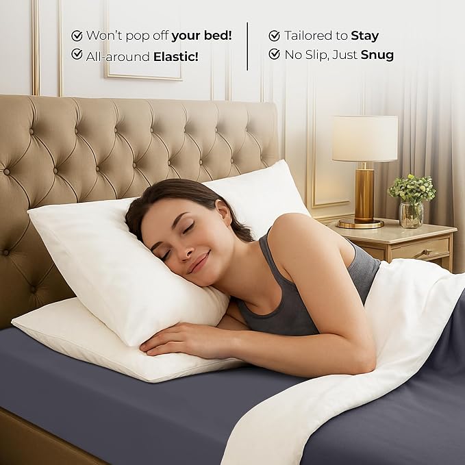 King Fitted Sheet, Ultra Soft Fits Up to 16 Inch Deep Pocket, Grey | Hotel Comfort, Cooling & Breathable Cotton like Polyester, Easy Fit, Wrinkle & Fade Resistant, Snug Fit, Easy Care, Oeko-Tex