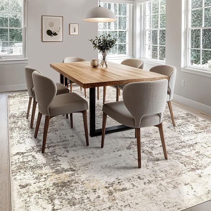 UERMEI 8x10 Washable Area Rug - Neutral Modern Abstract Living Room Rugs, Non-Slip Soft Large Indoor Floor Carpet for Bedroom Home Office & Under Dining Table Decor, Dark Brown