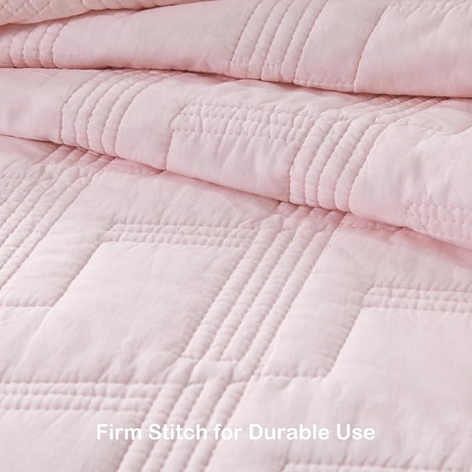 HORIMOTE HOME 100% Cotton Quilt Set Twin Size, Light Pink Pre-Washed 2PS Bedspread Coverlet Set, Cozy Lightweight Stitching Decorative Bedding Cover with 1 Shams in Geometric Pattern for All Season