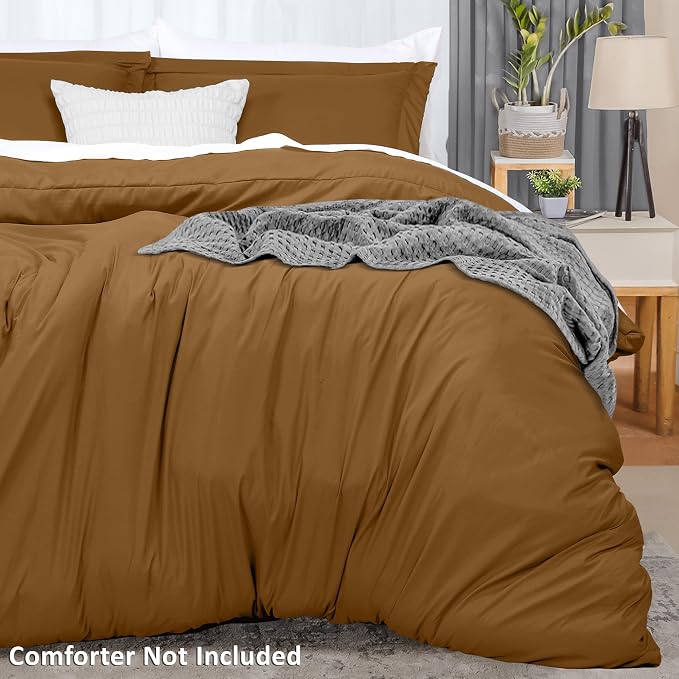 Duvet Cover Queen, 3 Piece Cotton Like Polyester With Zipper Closure, Mocha | Extra Soft and Breathable, Wrinkle & Fade Resistant, Includes Duvet Cover and 2 Pillow Shams, Comforter Not Included, OekoTex