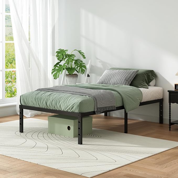Metal Platform Bed Frame Twin Size, 12 Inch Height with Heavy Duty Steel Support, No Box Spring Needed, Easy Assembly and Underbed Storage,Black