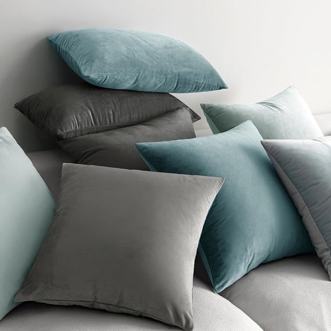 MIULEE Velvet Throw Pillow Covers 22x22 Inch Pack of 2 Grey | Soft Solid Decorative Pillow Covers, Modern Luxury Home Decor, for Couch Chair Sofa Bedroom Livingroom