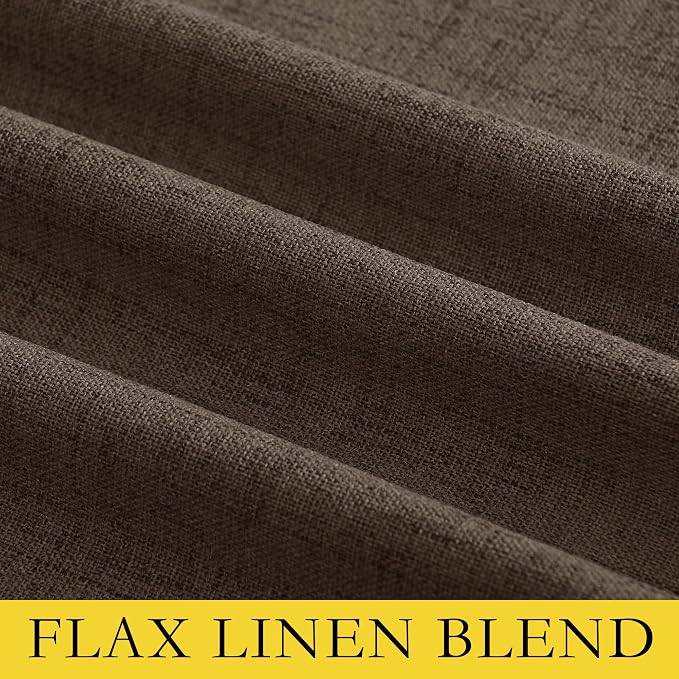 NICETOWN Coffee Vintage Linen 100% Blackout Curtains for Living Room, Thermal Insulated Curtains 90" Long, Noise Reducing Window Treatment Drapes for Home Cinema, 52" Wide Per Panel, Set of 2