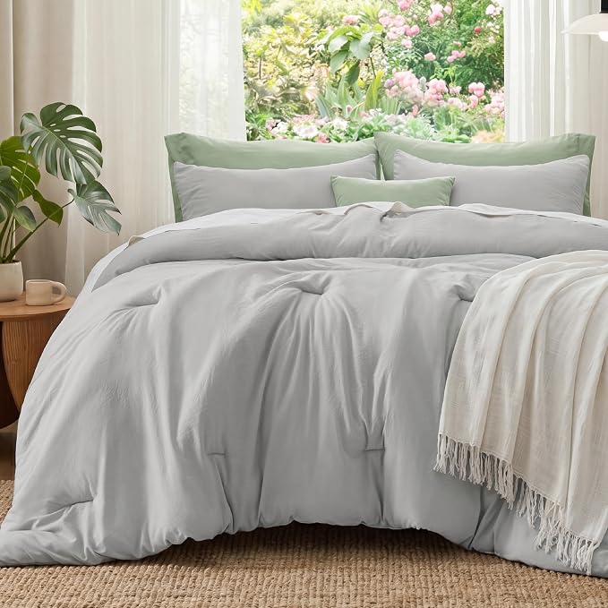 Bedsure King Comforter Set, Silver Grey Soft Prewashed Bedding for All Seasons, 3 Pieces GentleSoft Bed Set, 1 Lightweight Comforter (104"x90") and 2 Pillowcases (20"x36")