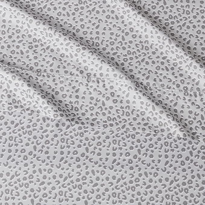 Amazon Basics Lightweight Breathable Brushed Microfiber Wrinkle Resistant 4 Piece Bed Sheet Set With 14-inch Deep Pockets - Full, Gray Cheetah, Printed