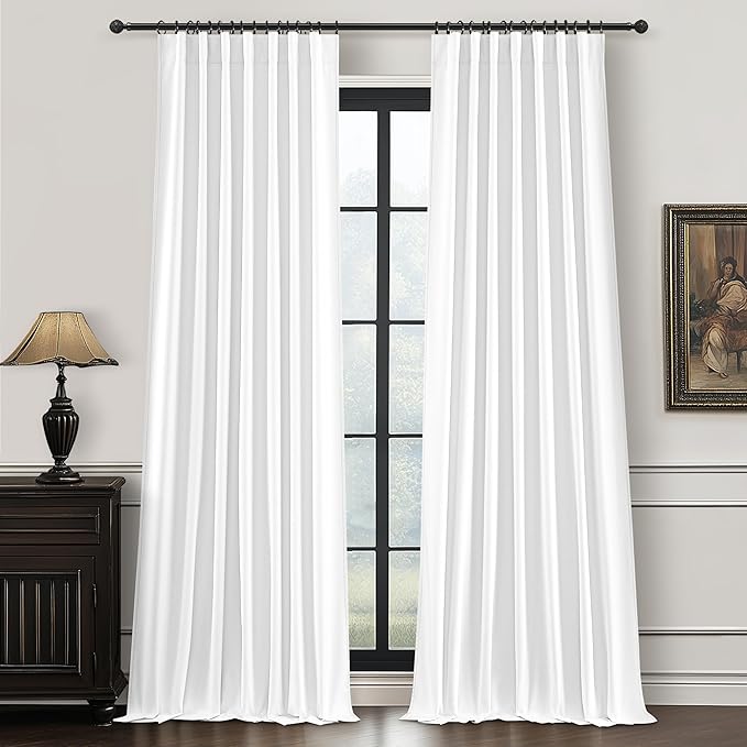 BrightWhite Lush Decor Curtains for 104-106 Inch Windows 2 Panel Sets, 105 Inches Curtains for Bedroom Black Out, Linen Drapes Back Tab Rod Pocket Custom Length (W50 xL105)
