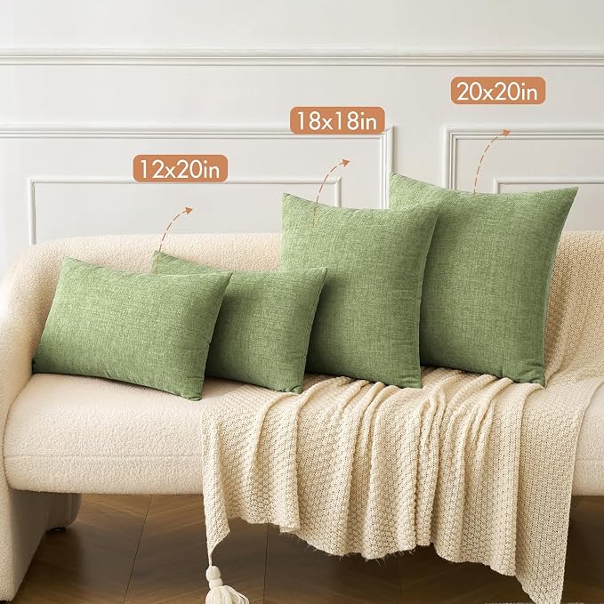 MIULEE Soft Chenille Throw Pillow Covers Sage Green 16x16 Inch Pack of 2 | Modern Home Decor, Classic Decorative Pillows, Solid Dyed Cases, Boho Couch Cushion Covers for Sofa Bed Living Room