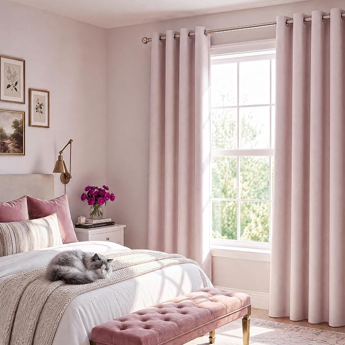 NICETOWN Blush Pink 100% Blackout Curtains for Nursery 52" x 84" 2 Panels | Window Panels with Black Liner, Heat Cold Blocking Drapes, Thermal Insulated Noise Reducing Light Blocking for Bedroom