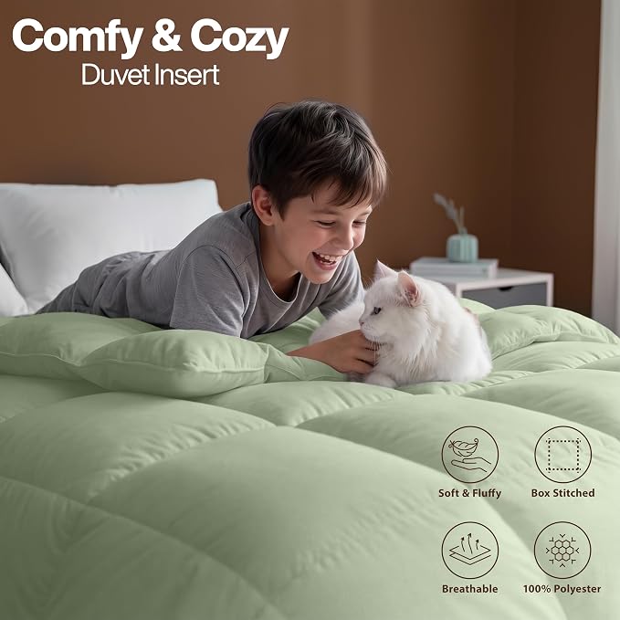 Utopia Bedding Comforter King Size, Duvet Insert, Sage Green, 90 x 102 in | Soft and Fluffy Down Alternative Bed Comforter, All Season, Breathable, Corner Tabs, Box Stitched, Durable, Machine Washable