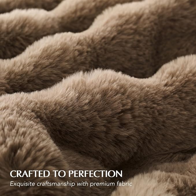 EverGrace Faux Rabbit Fur Bubble Throw Blanket, 50"x60", Natural Tan | Ultra Soft, Luxury Faux Rabbit Fur Throw, Thick Warm Bubble Blanket, Cozy Fluffy Reversible, for Bed, Couch, Chair, Sofa