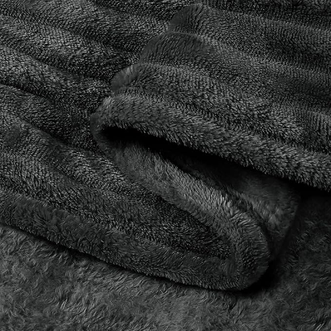 BEDELITE 3D Ribbed Charcoal Grey Fleece Twin Blanket for Couch, 60x80 Inch | Soft Warm Fluffy Blanket for Bed Sofa College Dorm Room Decor, Luxury Cozy Plush Birthday Gifts for Women Girls, Lightweight