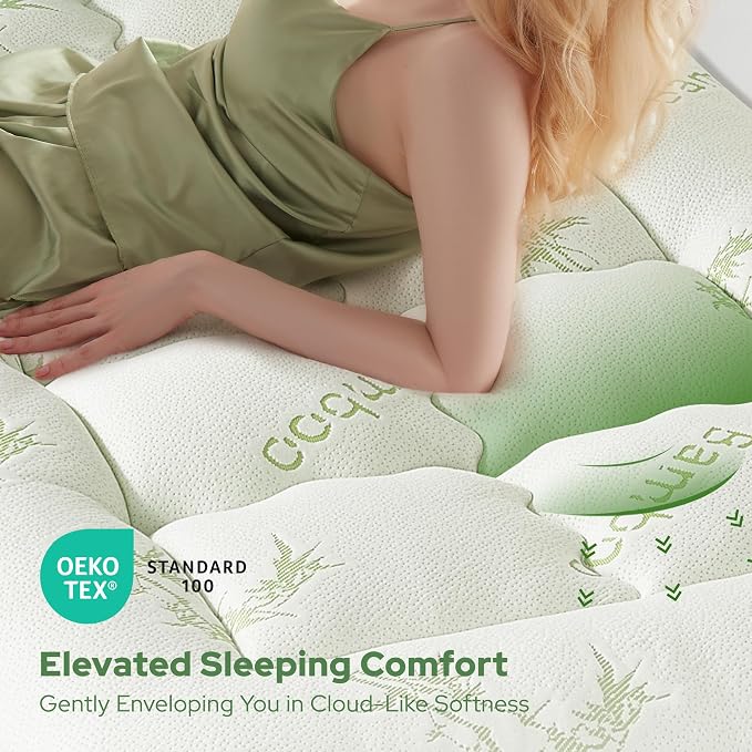 BEDLORE Twin XL Mattress Topper Viscose Bamboo, Pillow Top Mattress Pad | Deep Pockets Fit 6”-15” Mattress, Soft Breathable Thick Dorm-Size Mattress Topper for Students and Hot Sleepers(Green)