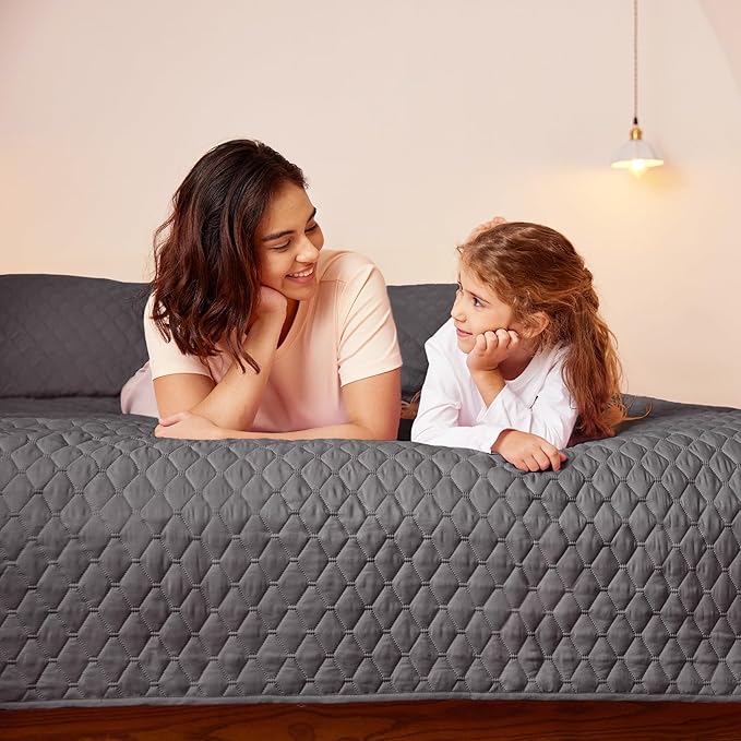 Exclusivo Mezcla Reversible Full Queen Quilt Bedding Set, Grey | Lightweight Bedspreads with 2 Pillow Shams, Soft Microfiber, All Season Bed Coverlets for Bedroom Guest Room, 90x96 Inch