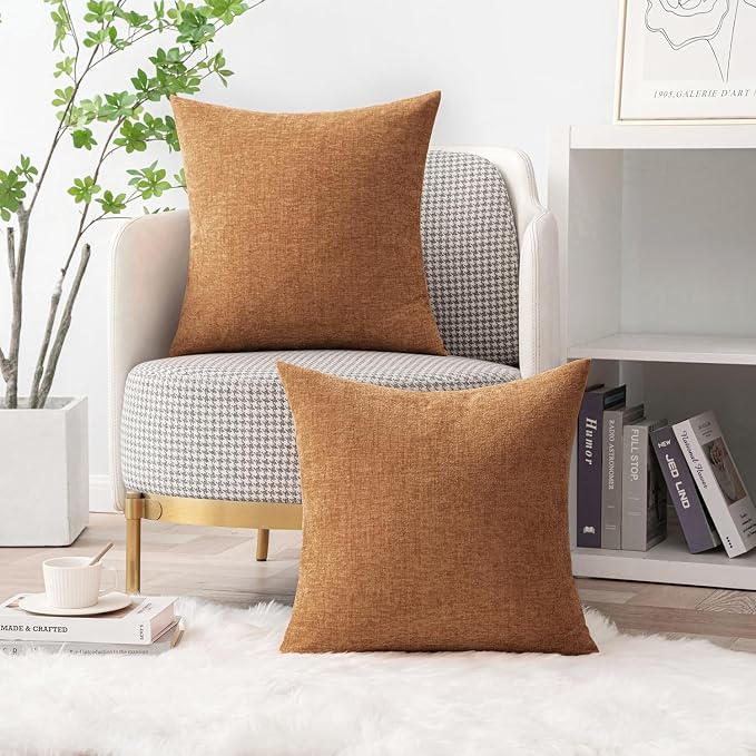 MIULEE Soft Chenille Throw Pillow Covers Brown 20x20 Inch Pack of 2 | Modern Home Decor, Classic Decorative Pillows, Solid Dyed Cases, Boho Couch Cushion Covers for Sofa Bed Living Room