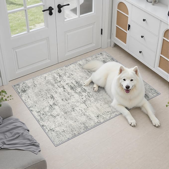 2x3 Washable Entryway Rug: Modern Abstract Indoor Soft Carpet Gray | For Entrance, Bedroom, Kitchen, Laundry, Bathroom,Door Mat,Modern Abstract,Machine washable,Non-Slip,Stain Resistant,Indoor